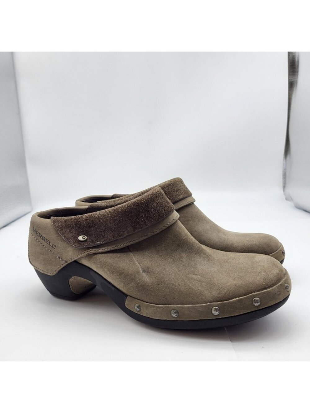 Merrell Drizzle Luxe Wrap Clogs Womens 7.5 Brown Studded Slip On Mule Festival
